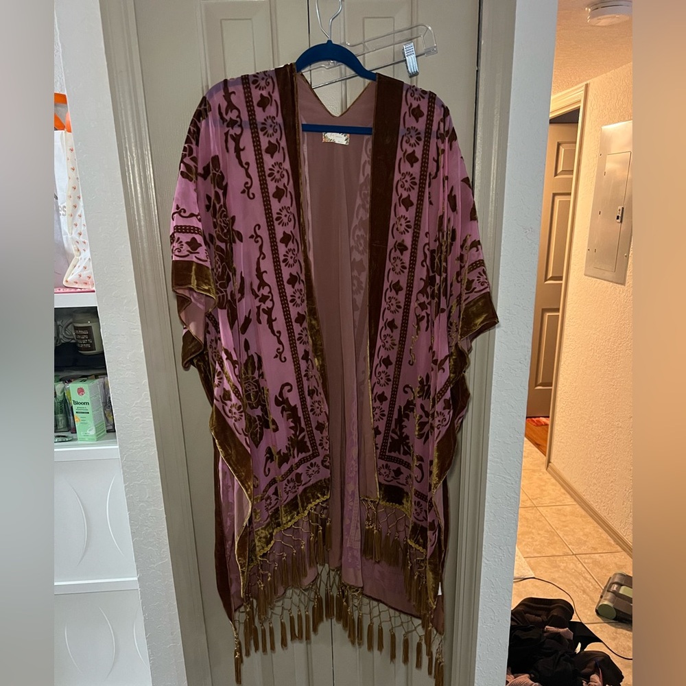 Bohemian Pink and Brown Kimono with Fringe